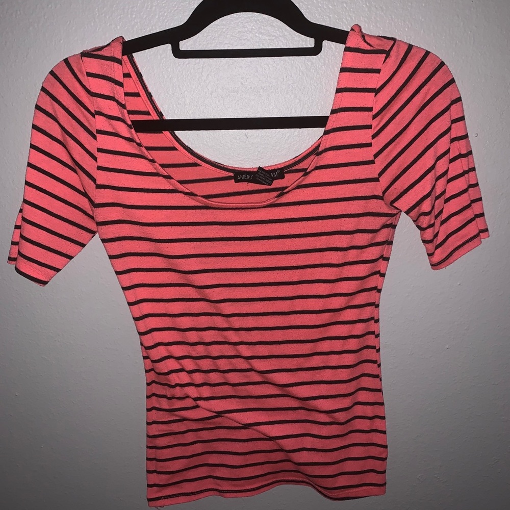 Cute Neon Coral Striped Top